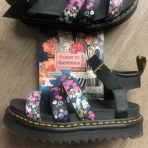 Dr. Martens Black Vintage Floral Platform Strappy Sandal